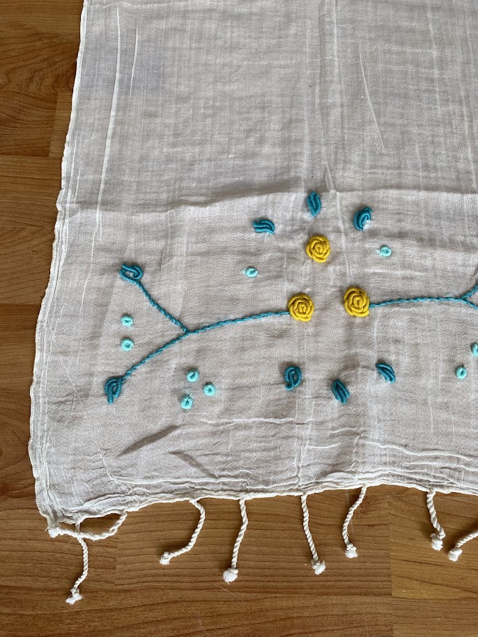 Atelier Sorella Turkuaz El Nakışlı Buldan İpeği Fular - Görsel 3