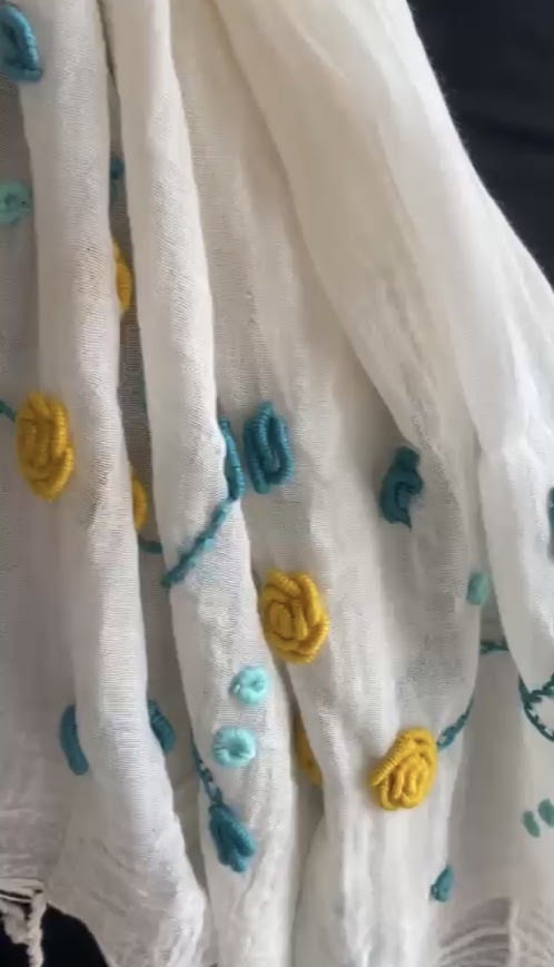Atelier Sorella Turkuaz El Nakışlı Buldan İpeği Fular - Görsel 4