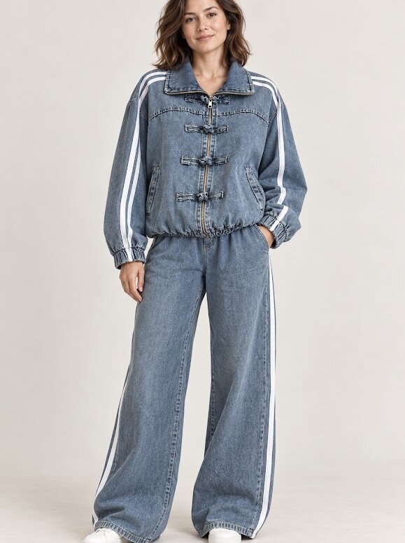Denim Beyaz Çizgili 2'li Takım